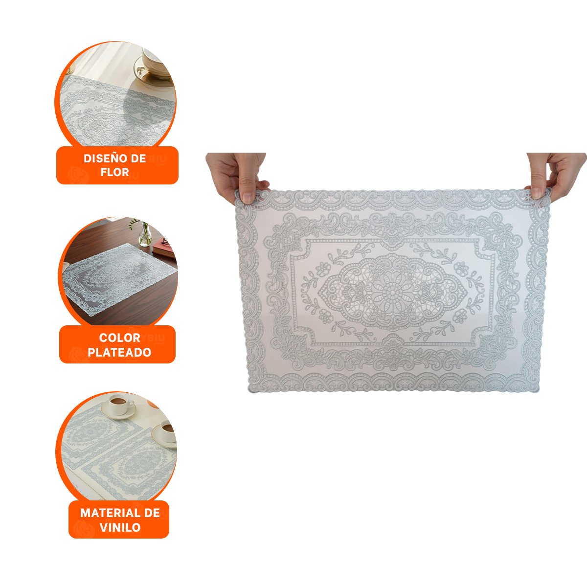PROTECTOR ELEGANTE PLATEADO CON MOTIVO FLORAL Y RAMAS PARA DECORACION FESTIVA - 3