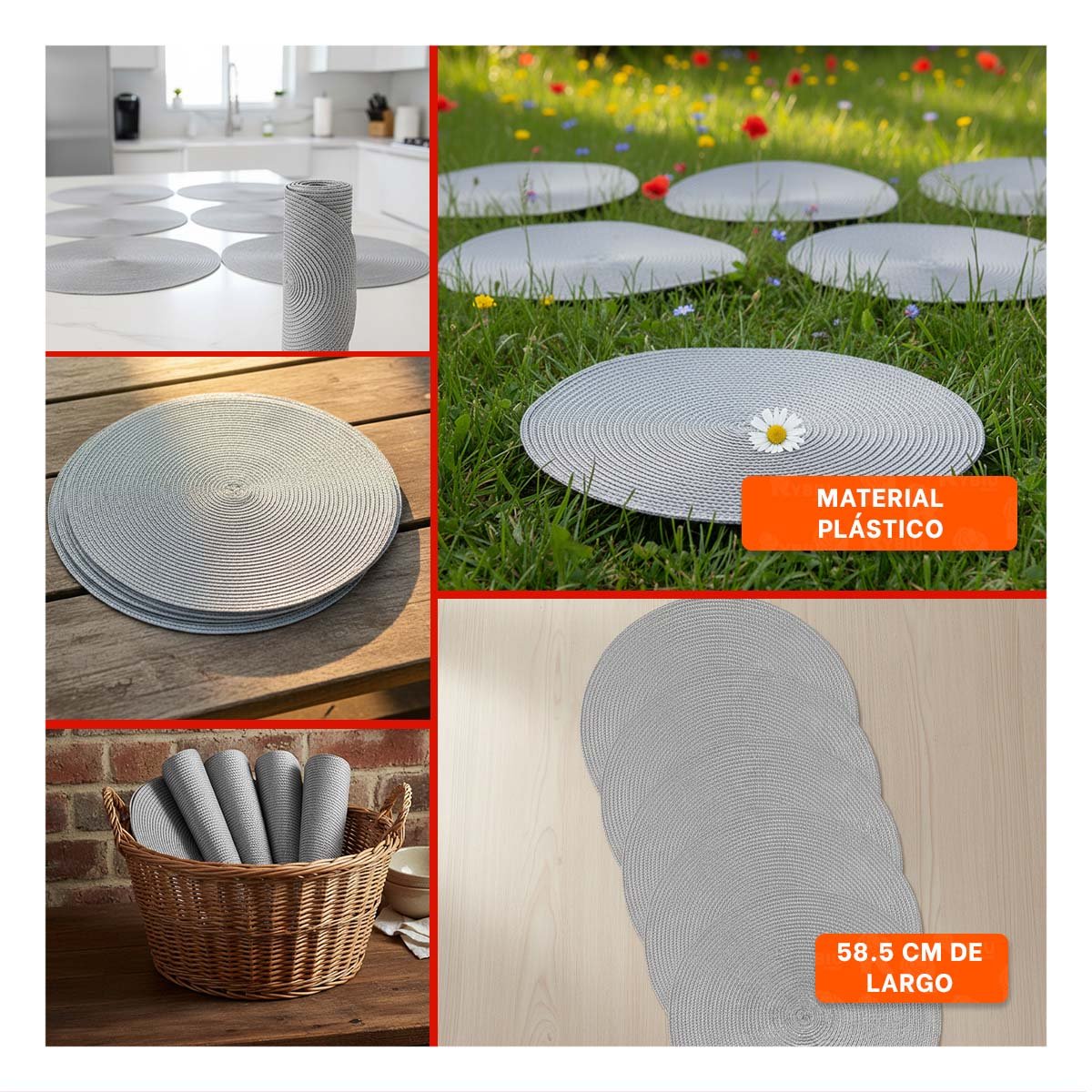 MANTEL PARA COMEDOR CIRCULAR PLATEADO PAJITA BRILLOSO SET DE SEIS Y+LIGAS REGALO - 5