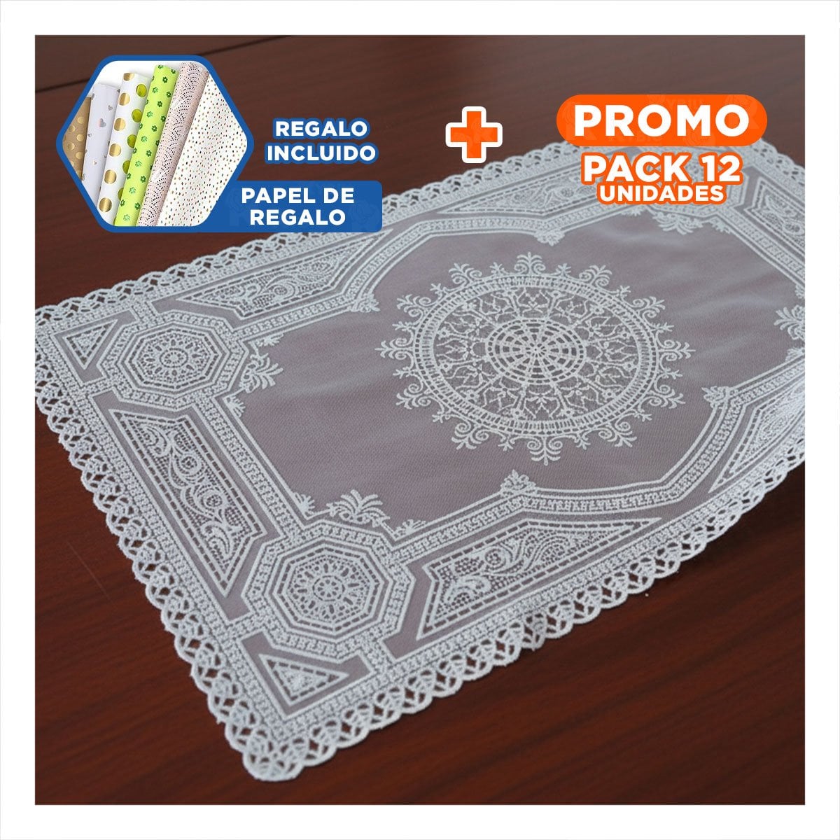 PACK12 CUBIERTA PLATEADA MODERNA CON MOTIVO DE ENCAJE MANDALA PARA DECORACION Y+PAPEL REGALO - 1