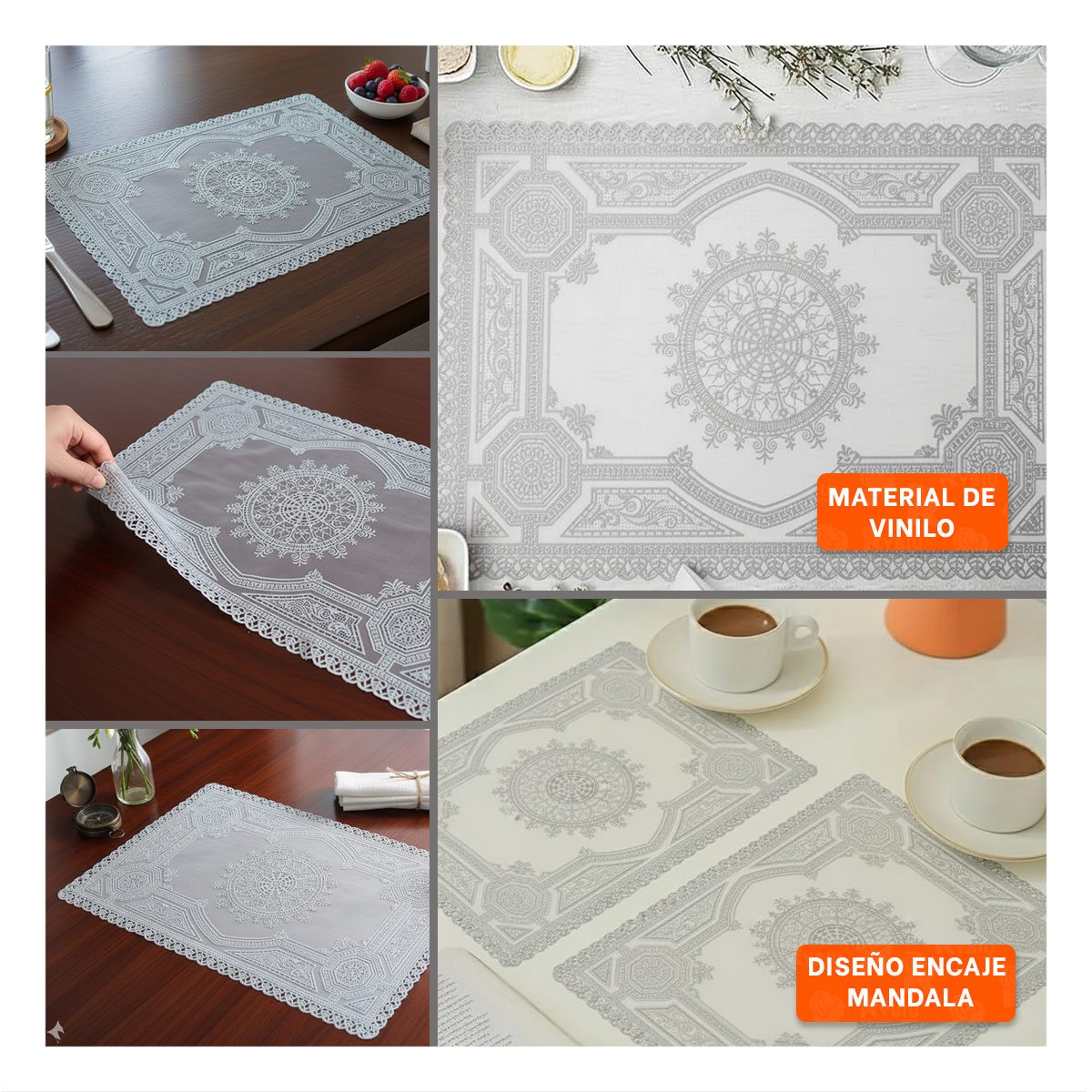 PACK12 CUBIERTA PLATEADA MODERNA CON MOTIVO DE ENCAJE MANDALA PARA DECORACION Y+PAPEL REGALO - 2