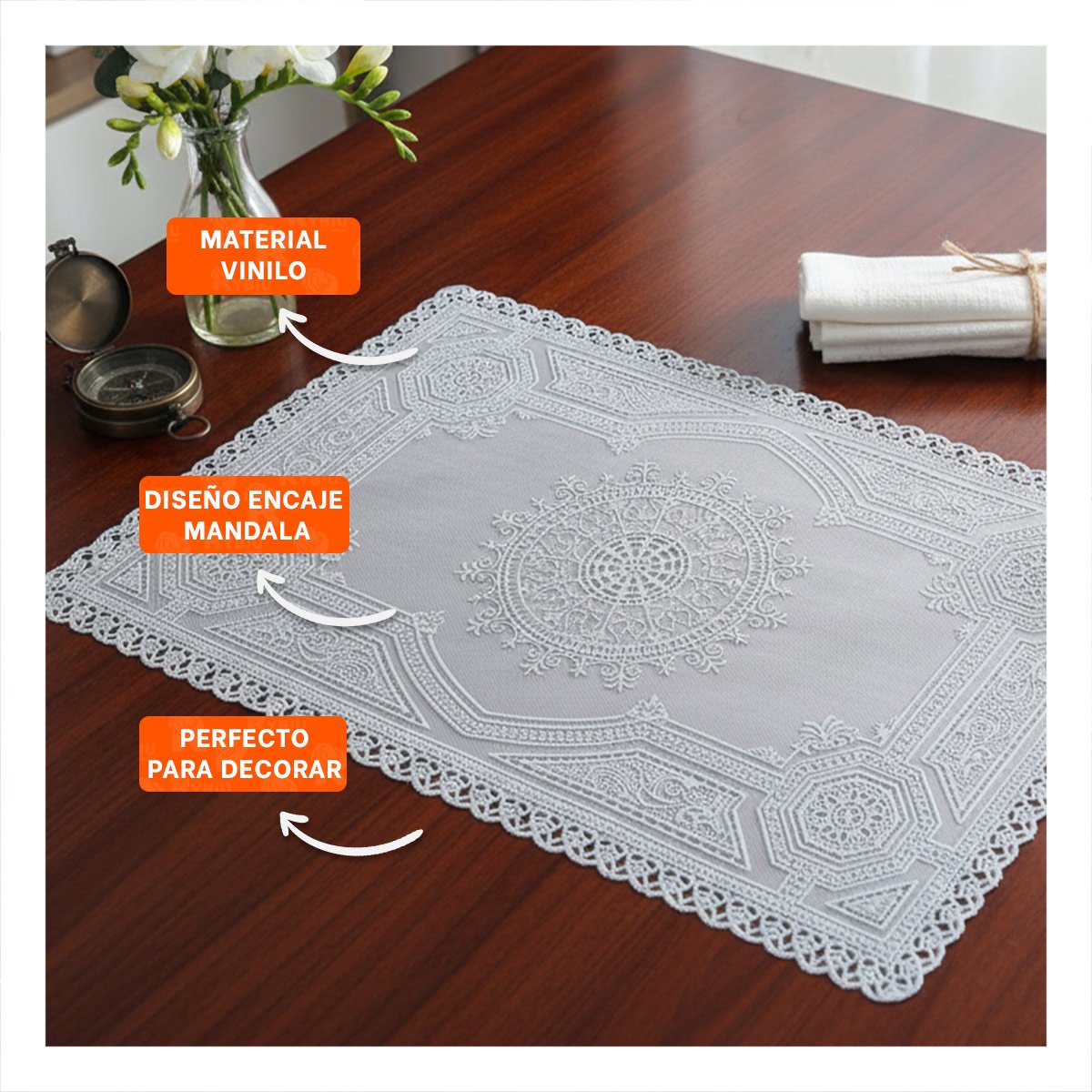 PACK12 CUBIERTA PLATEADA MODERNA CON MOTIVO DE ENCAJE MANDALA PARA DECORACION Y+PAPEL REGALO - 3