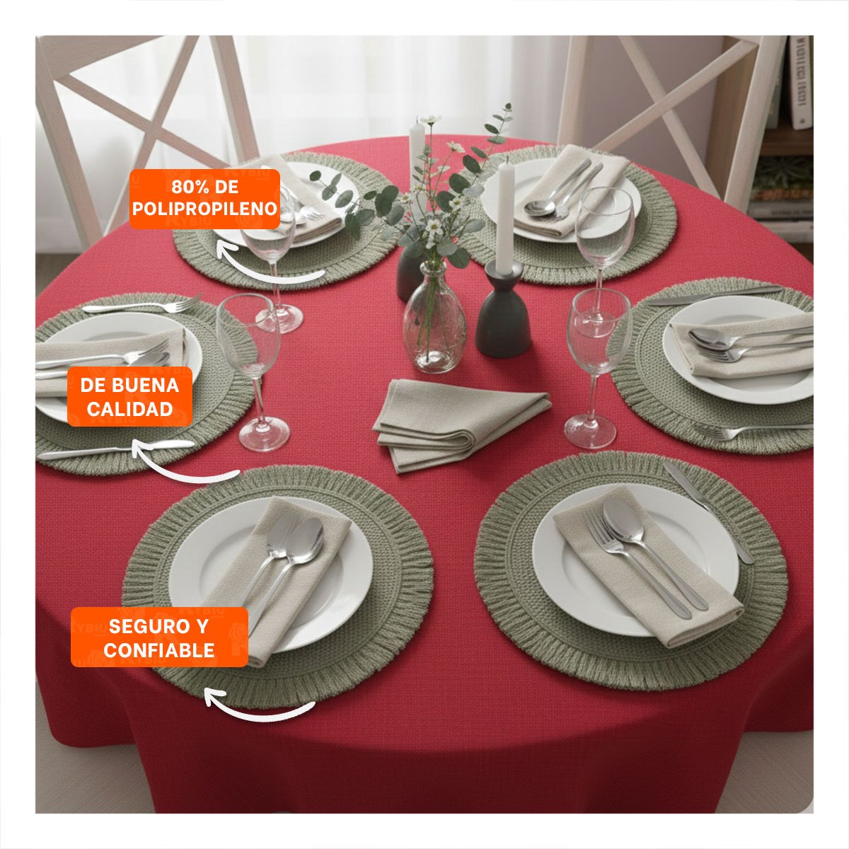PACK2 INDIVIDUALES CIRCULARES DE TEJIDO VISIBLE CON FLECOS VERDE SET DE 6 DE 38CM - 5