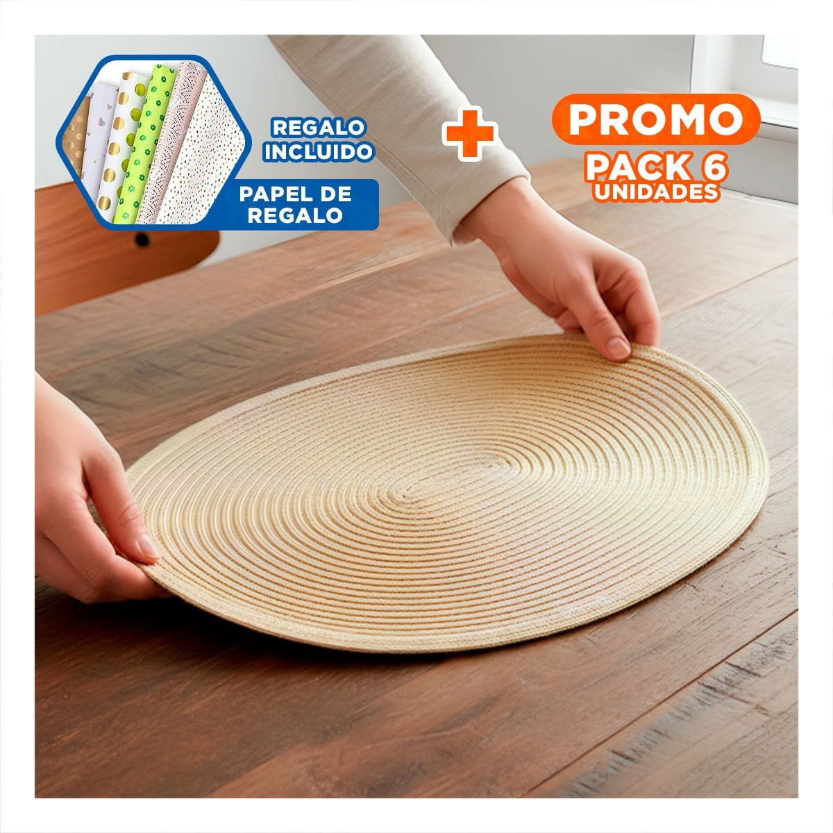 PACK6 CUBIERTA CIRCULAR PARA COMEDOR CON COLOR DORADO PAJITA BRILLOSO Y+PAPEL REGALO - 1