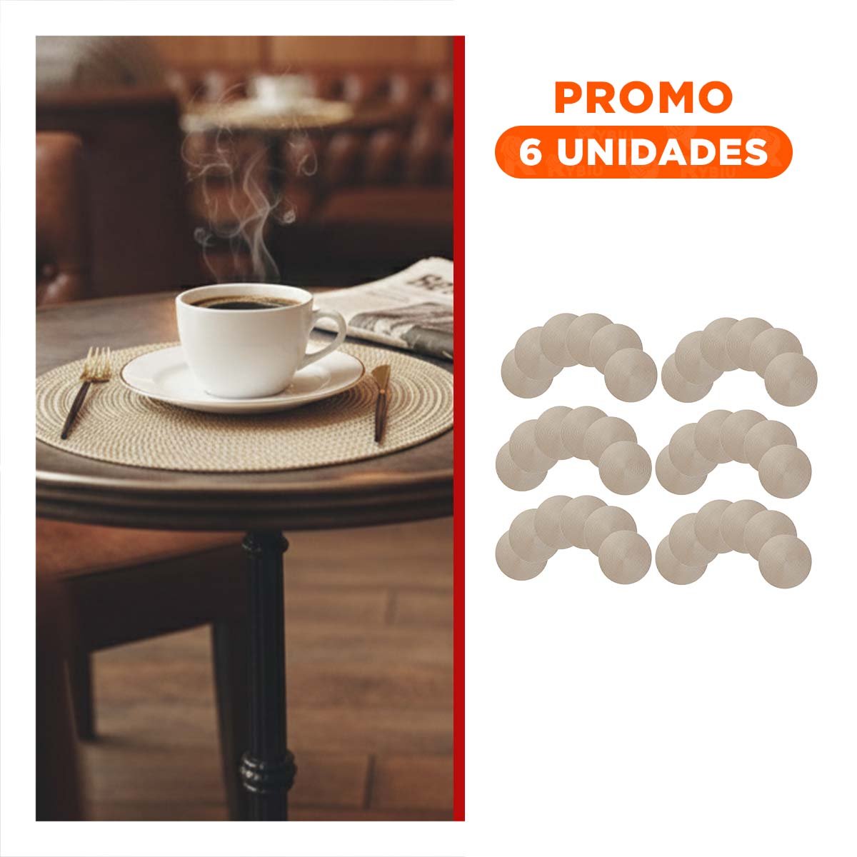 PACK6 CUBIERTA DE MESA CIRCULAR EN MINI OJITAS DORADO DE DIMENSIONES 38X38CM - 1