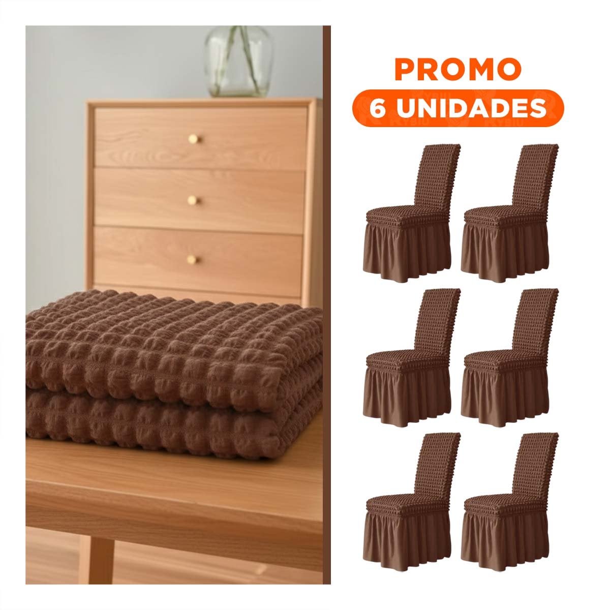 PACK6 FORRO ELASTICA DE SILLA COLOR MARRON CON RELIEVE VISUAL DE BURBUJAS - 1