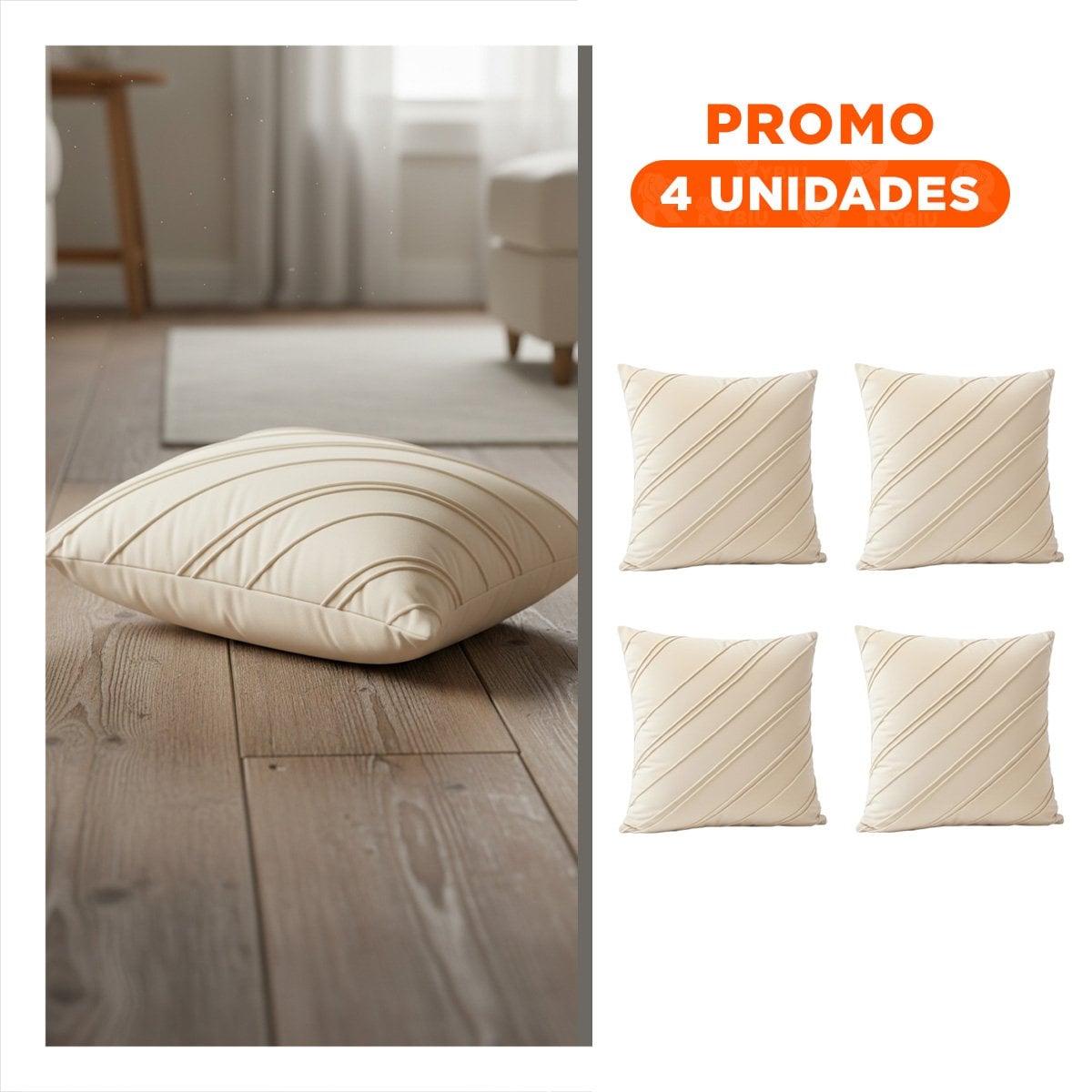PACK4 CAPA PENSADA PARA ALMOHADA CON PATRON DIAGONAL Y SUPERFICIE ROJA YREGALO STICKER - 1