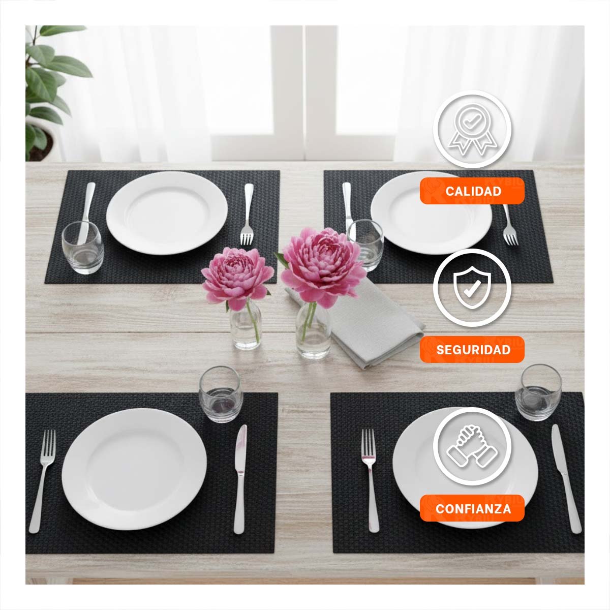 JUEGO DE MESA RECTANGULAR 4 PIEZAS PARA USO DIARIO EN COMEDOR FAMILIAR Y+PAPEL REGALO - 3