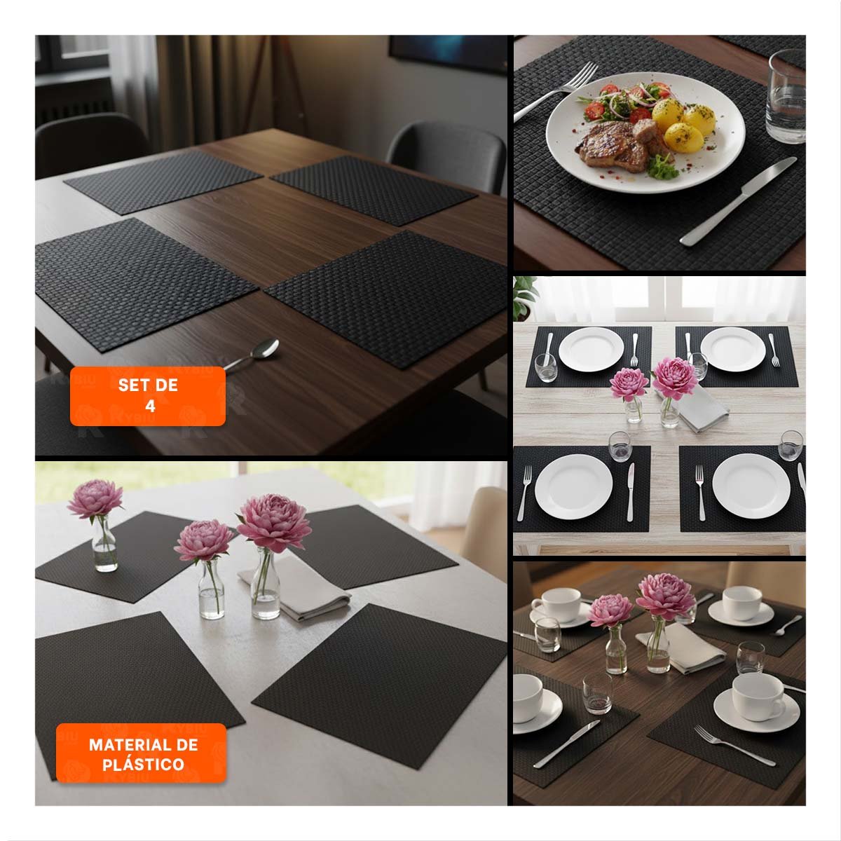 PACK4 ALTERNATIVA DECORATIVA DE MESA RECTANGULAR 4 PIEZAS PARA HOGAR Y+REGALO STICKER - 2