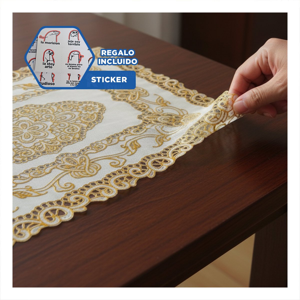 TAPETE SOFISTICADO DORADO CON FLORES PARA MESA NAVIDENA Y+REGALO STICKER - 1