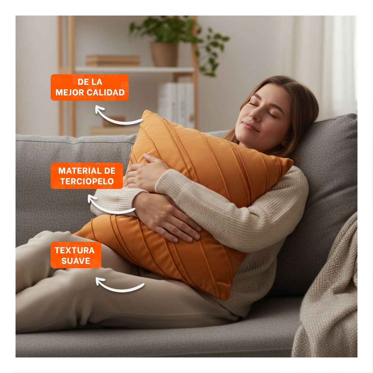 PACK6 CAPA PARA ALMOHADA CON ENFOQUE VISUAL EN TERCIOPELO NARANJA Y+PAPEL REGALO - 2