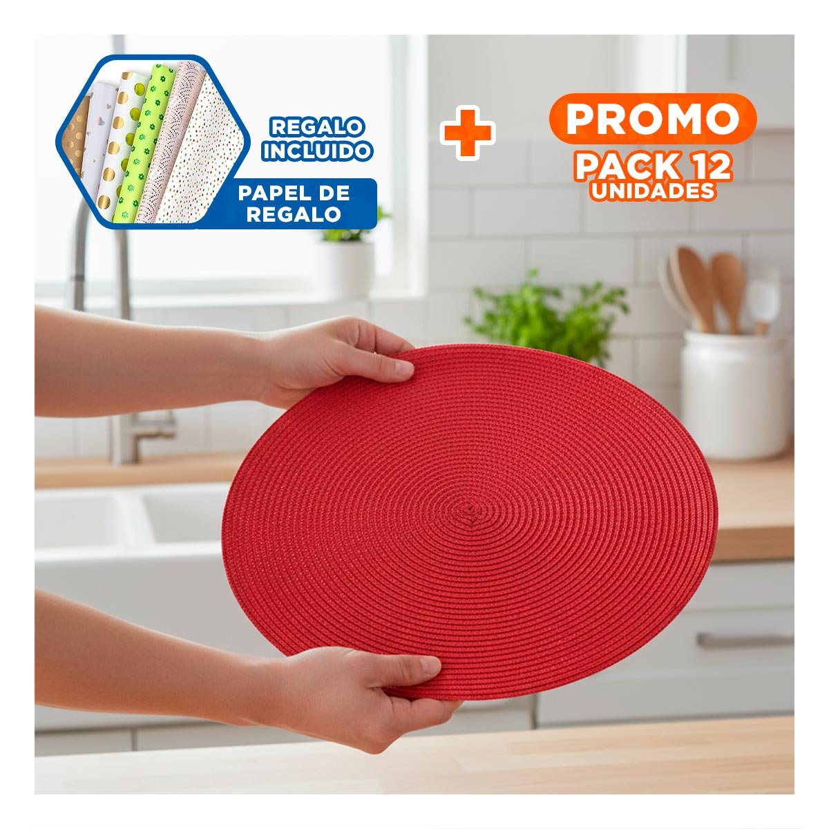 PACK12 ACCESORIO CIRCULAR ROJO PAJITA BRILLOSO PARA MESA CON SET DE SEIS Y+PAPEL REGALO - 1