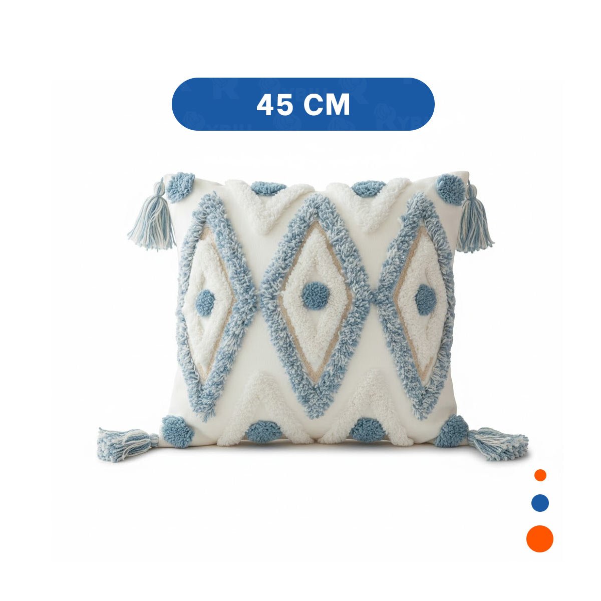 CUBIERTA CON ESTILO BOHO Y PATRON DE ROMBOS SOBRE POLIESTER CREMA Y CELESTE Y+LIGAS REGALO - 4