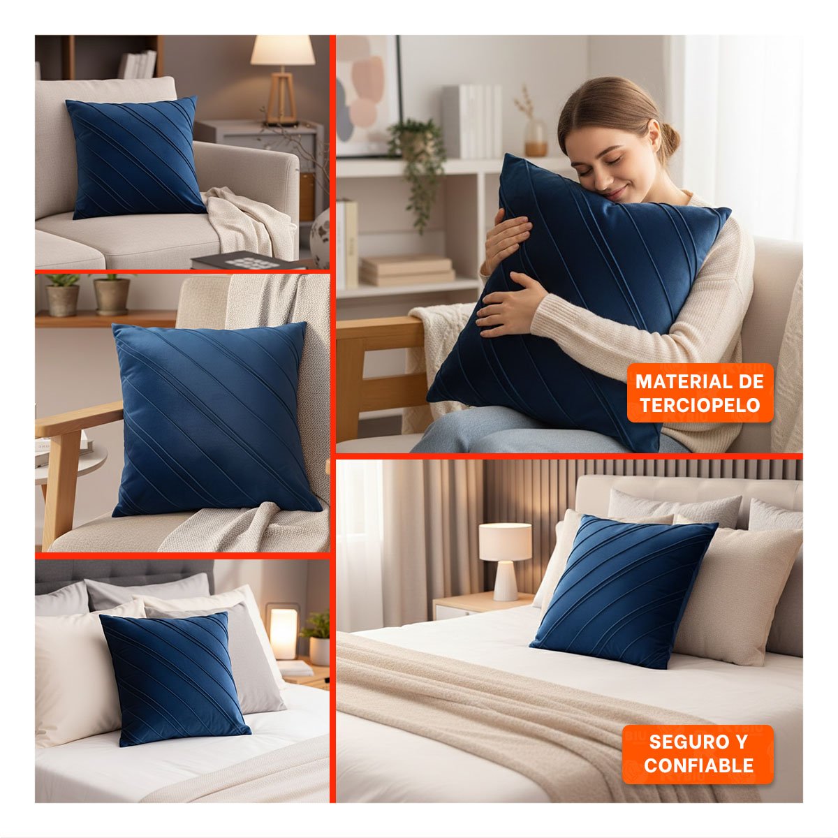 PACK2 FUNDA PARA ALMOHADA CON TERCIOPELO SUAVE Y RAYAS DIAGONALES DE COLOR AZUL YPAPEL REGALO - 3
