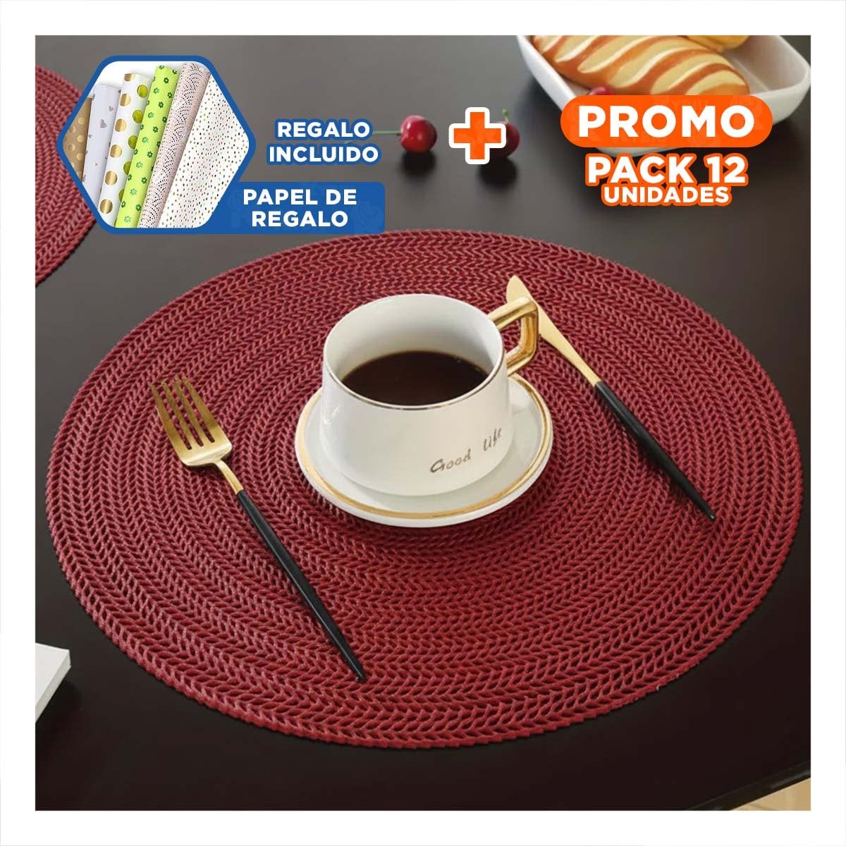 PACK12 ACCESORIO CIRCULAR ROJO MINI OJITAS PARA MESA CON SET DE SEIS Y+PAPEL REGALO - 1
