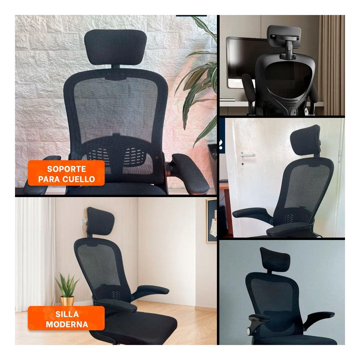 SILLON GIRATORIO DE OFICINA PARA ESCRITORIO Y USO PROLONGADO NEGRO - 5