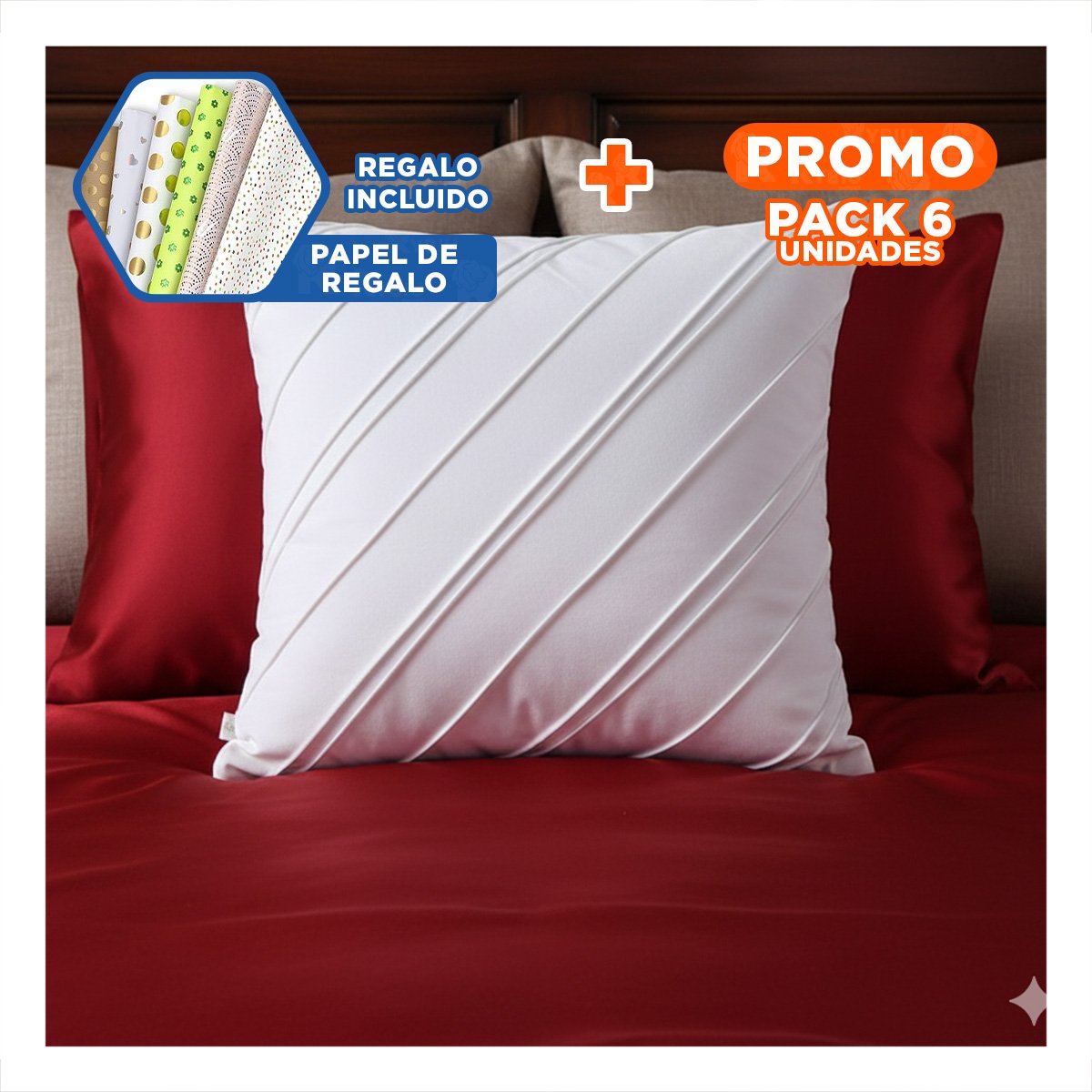 PACK6 CUBRECOJIN DECORATIVO TERCIOPELO RAYAS DIAGONALES BLANCO 45CM ELEGANTE Y+PAPEL REGALO - 1