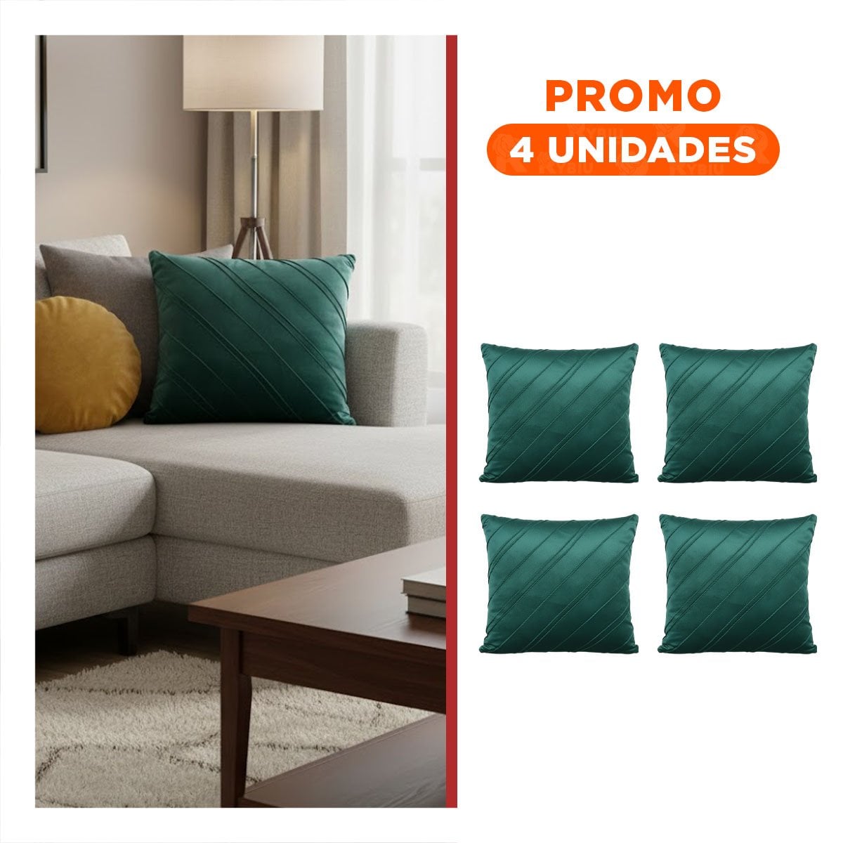 PACK4 CUBIERTA DECORATIVA PARA ALMOHADA CON TERCIOPELO VERDE OSCURO Y LINEAS DIAGONALES - 1
