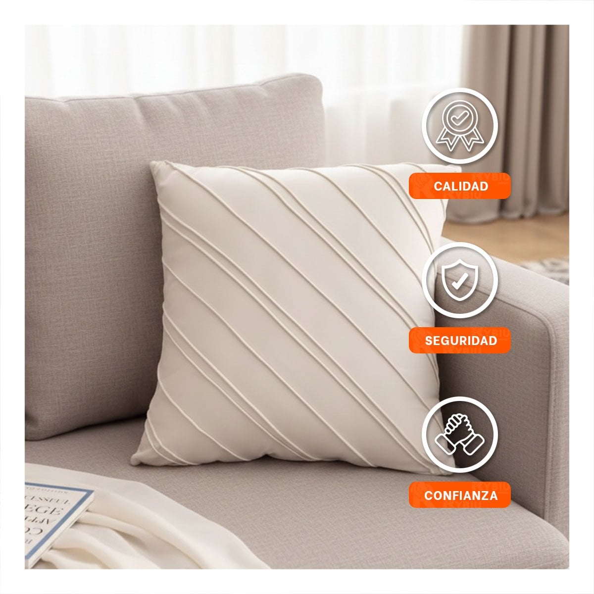 CUBIERTA SUAVE TERCIOPELO RAYAS DIAGONALES BLANCO 45CM PARA COMEDOR O SALA Y+LIGAS REGALO - 2