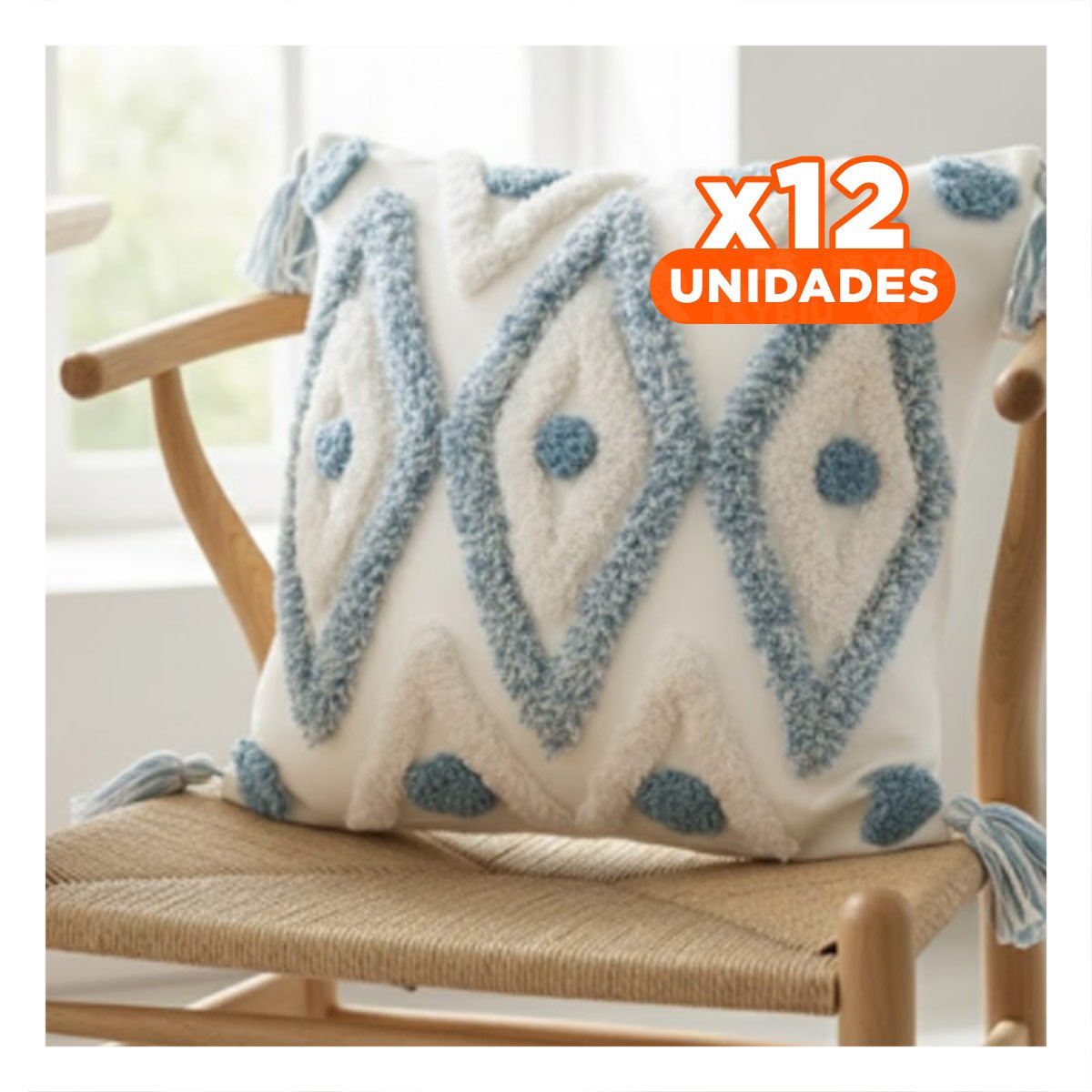 PACK12 PROTECTOR TEXTIL POLIESTER CON ROMBOS BOHO EN EXPANSION COLOR CREMA Y CELESTE - 1