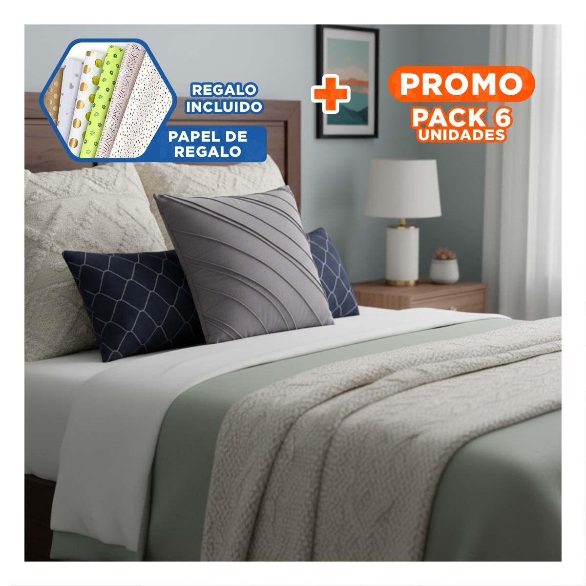 PACK6 PROTECTOR PARA ALMOHADA CON ENFOQUE VISUAL EN TERCIOPELO PLOMO OSCURO Y+PAPEL REGALO - 1