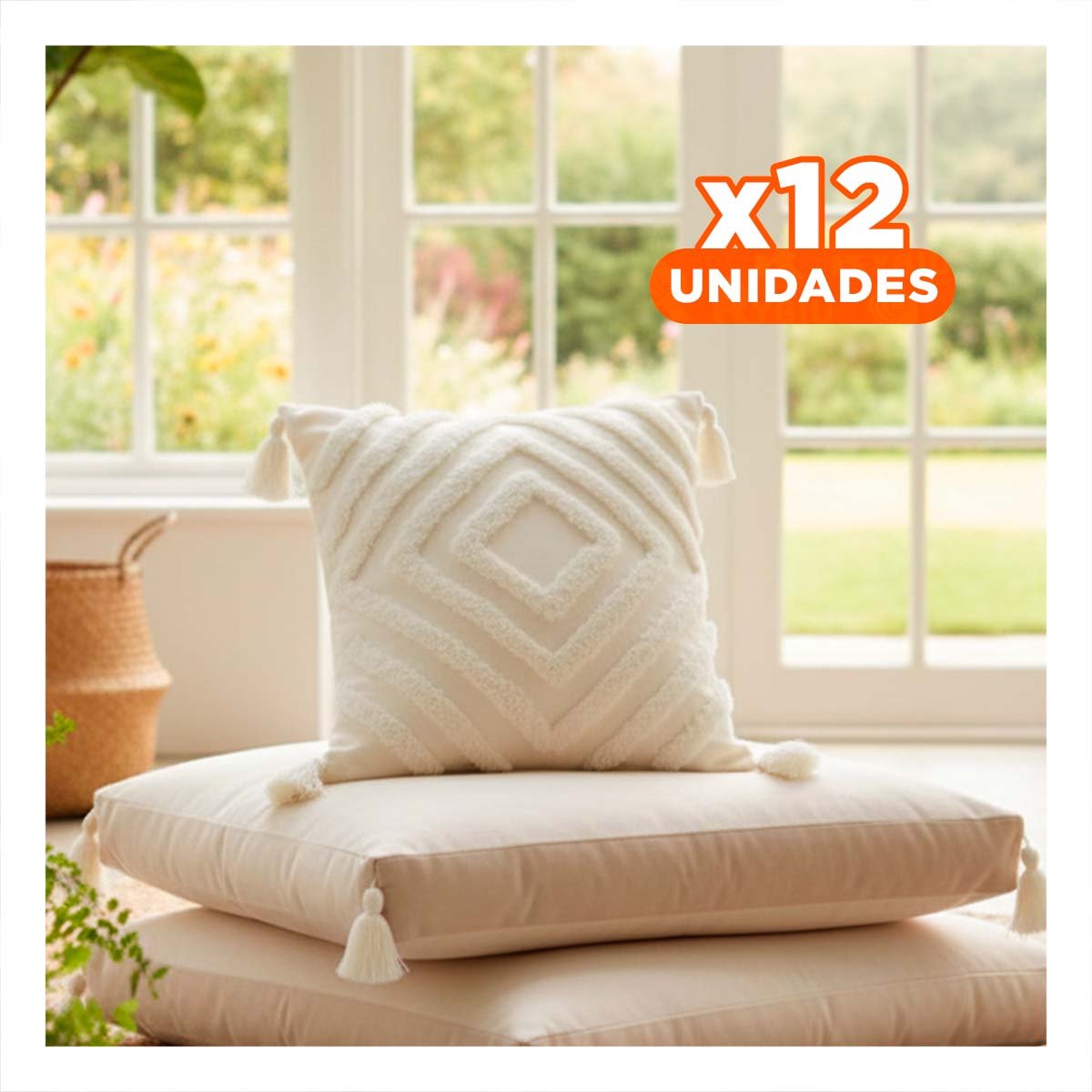 PACK12 PROTECTOR TEXTIL DE 45CM POLIESTER CON ROMBOS BOHO EN EXPANSION COLOR CREMA - 1