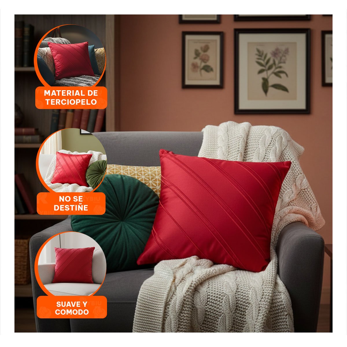 PACK6 CAPA DE TERCIOPELO ROJO QUE INTEGRA DIAGONALES CON FLUIDEZ VISUAL DE 45CM - 5