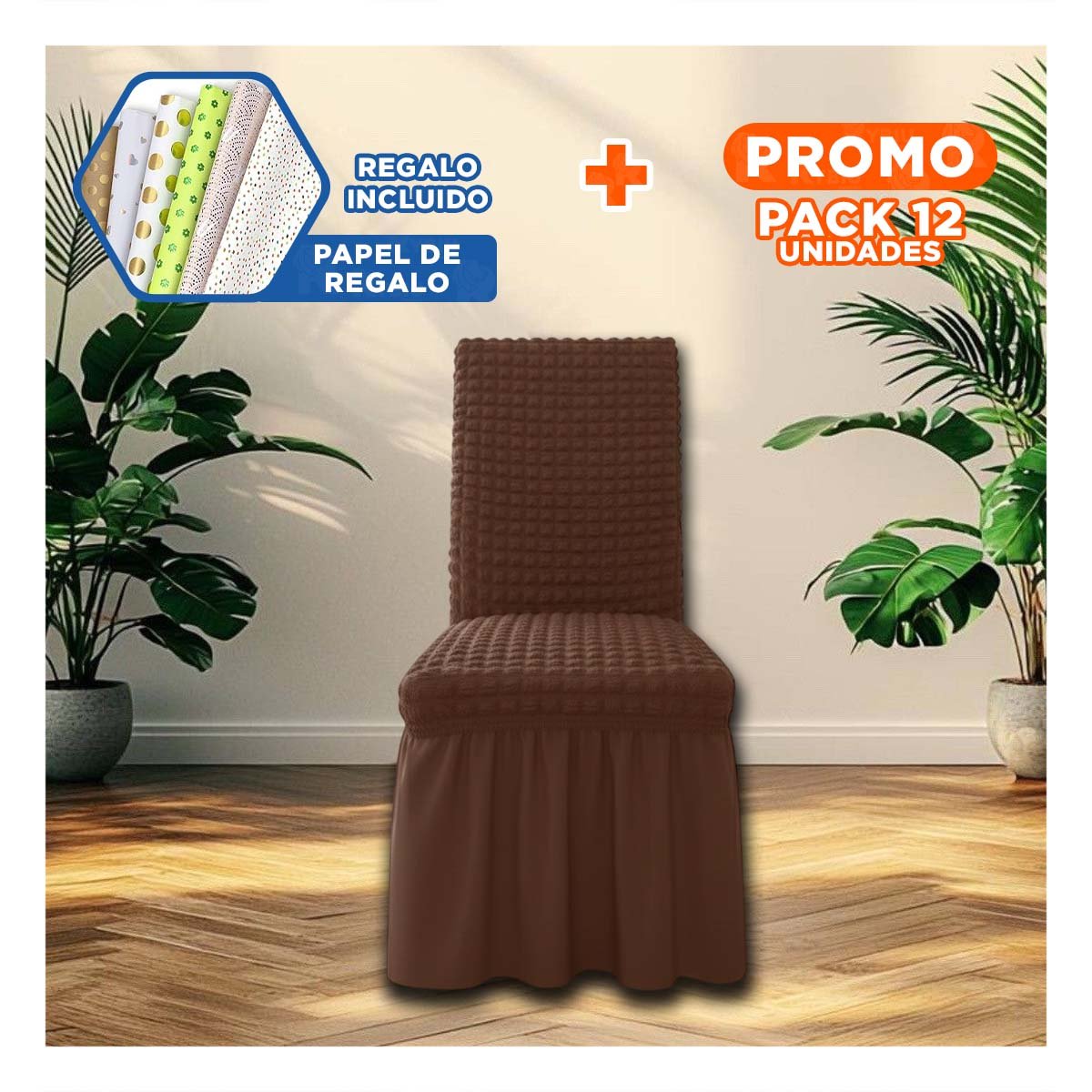 PACK12 PROTECTOR ELASTICA COLOR MARRON PARA SILLA CON RELIEVE CUADRADO Y+PAPEL REGALO - 1