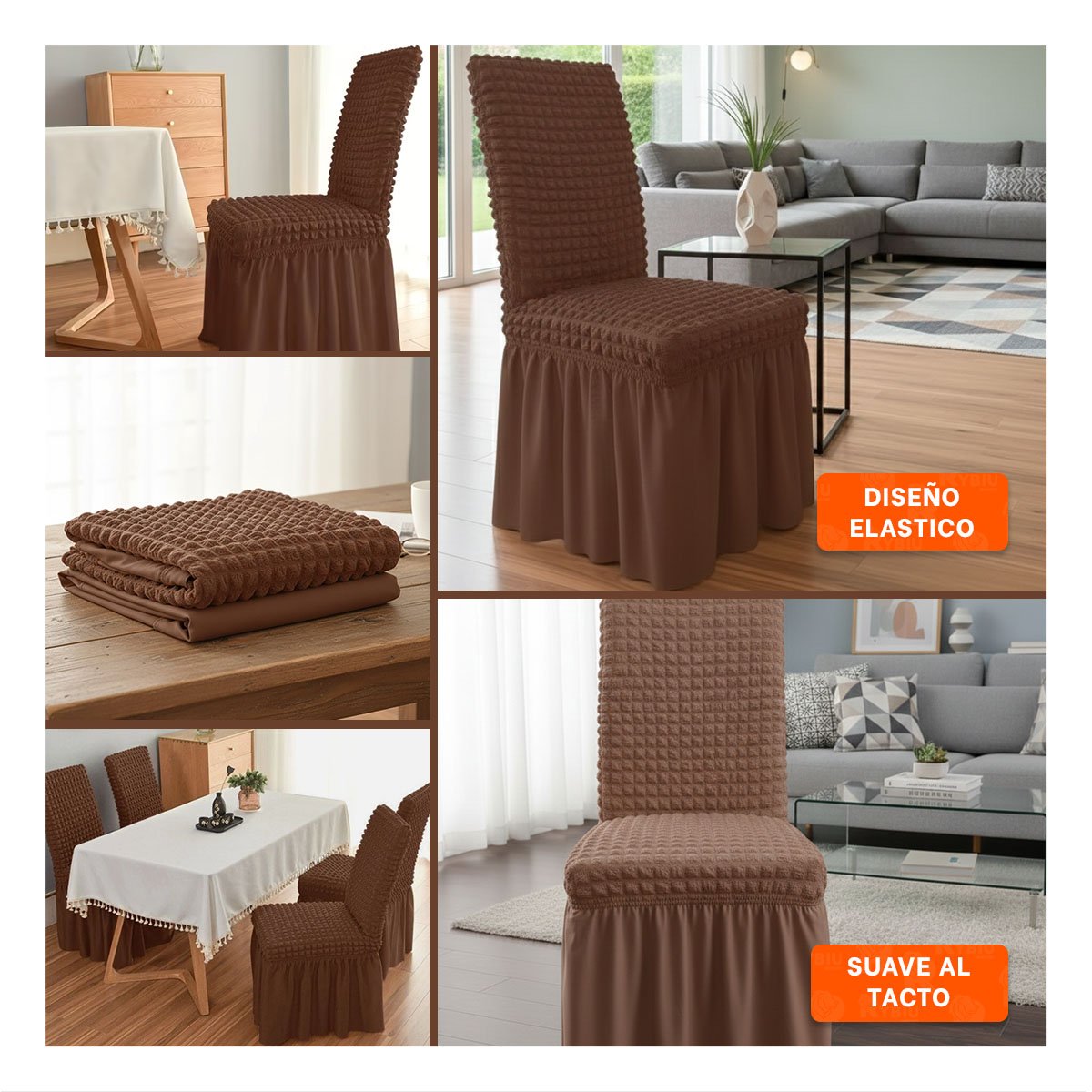 PACK12 PROTECTOR ELASTICA COLOR MARRON PARA SILLA CON RELIEVE CUADRADO Y+PAPEL REGALO - 2