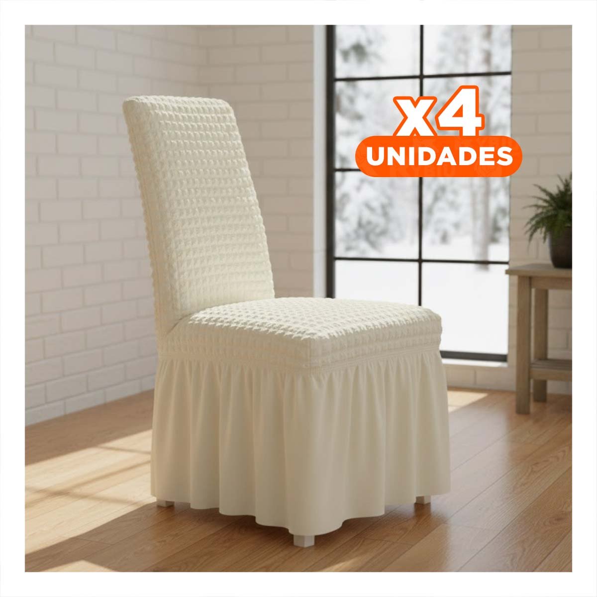 PACK4 FUNDA ELASTICA PARA SILLA CON RELIEVE CUADRADO COLOR CREMA - 1