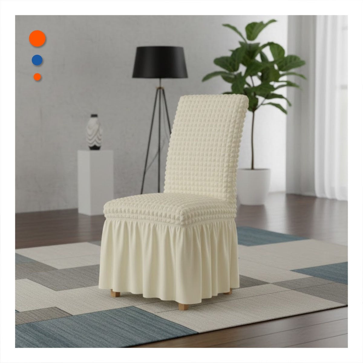 CUBIERTA ELASTICA PARA SILLA COLOR CREMA CON RELIEVE DE BURBUJAS CUADRADAS - 1