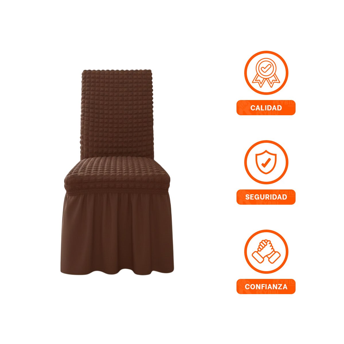 CUBIERTA DE SILLA ELASTICA CON PATRON DE BURBUJAS CUADRADAS COLOR MARRON Y+LIGAS REGALO - 3