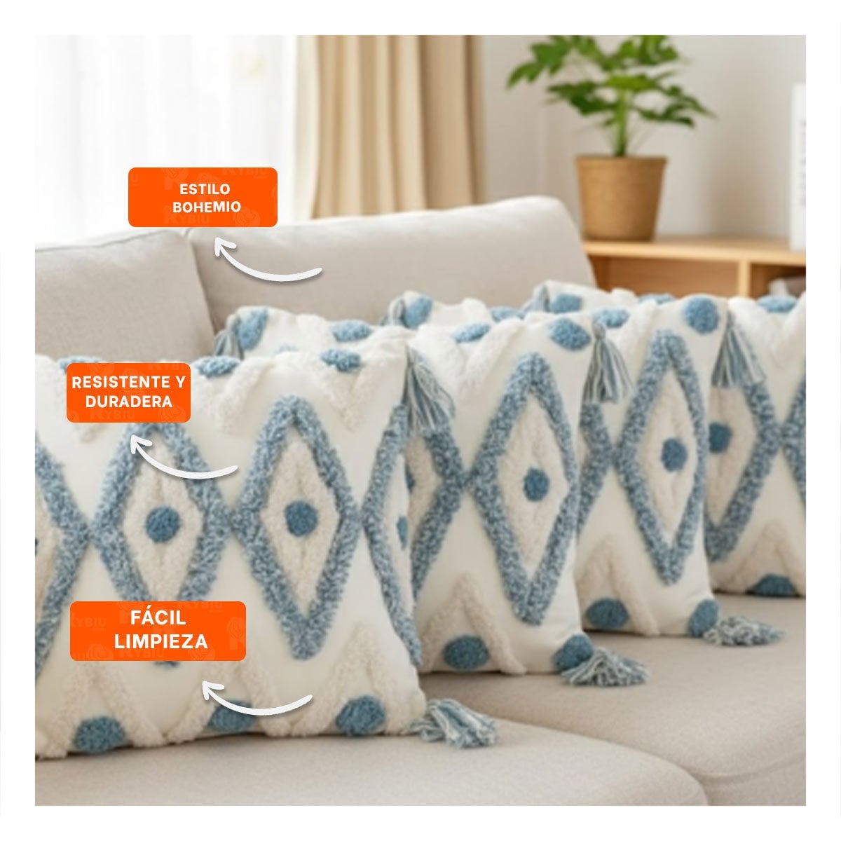 CUBIERTA TEXTIL POLIESTER CON ROMBOS BOHO EN DESARROLLO COLOR CREMA Y CELESTE Y+POST IT - 2