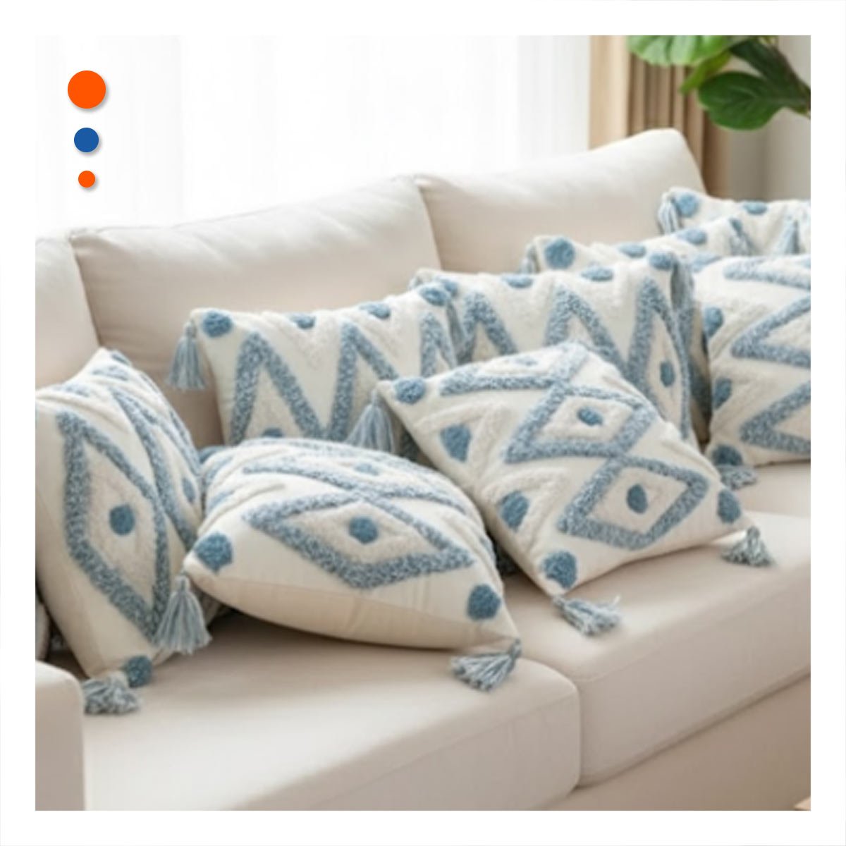 CUBIERTA TEXTIL POLIESTER CON ROMBOS BOHO EN DESARROLLO COLOR CREMA Y CELESTE Y+POST IT - 3