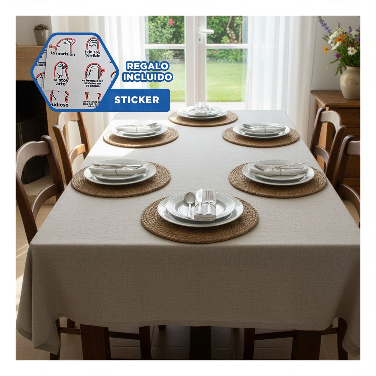 ESTILO 6 PLATOS CIRCULARES TEJIDOS CAQUI 38CM MODERNOS Y FUNCIONALES YREGALO STICKER - 1