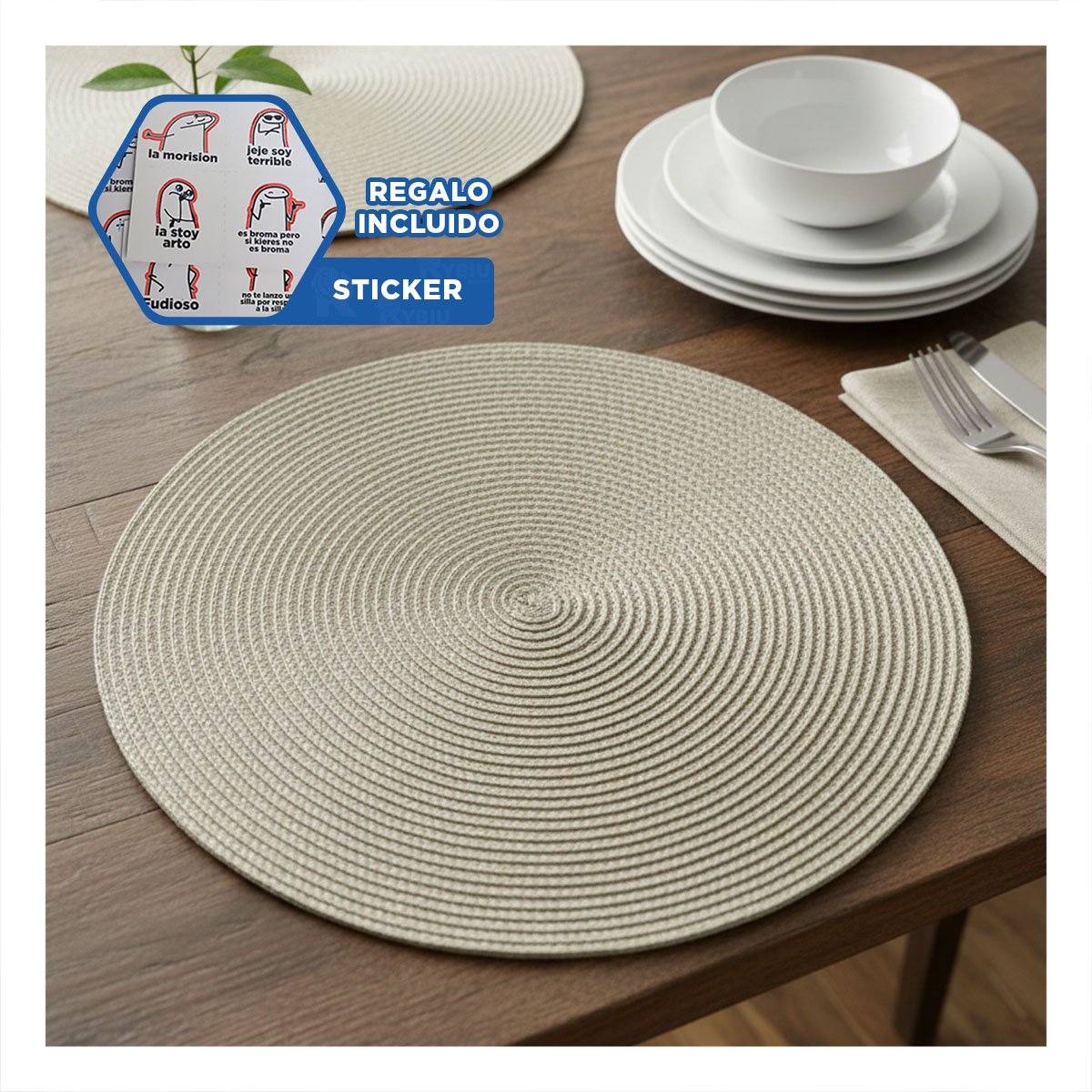 BASE TEXTIL CIRCULAR BOHO BEIGE OSCURO ESTILO BOHO Y+REGALO STICKER - 1