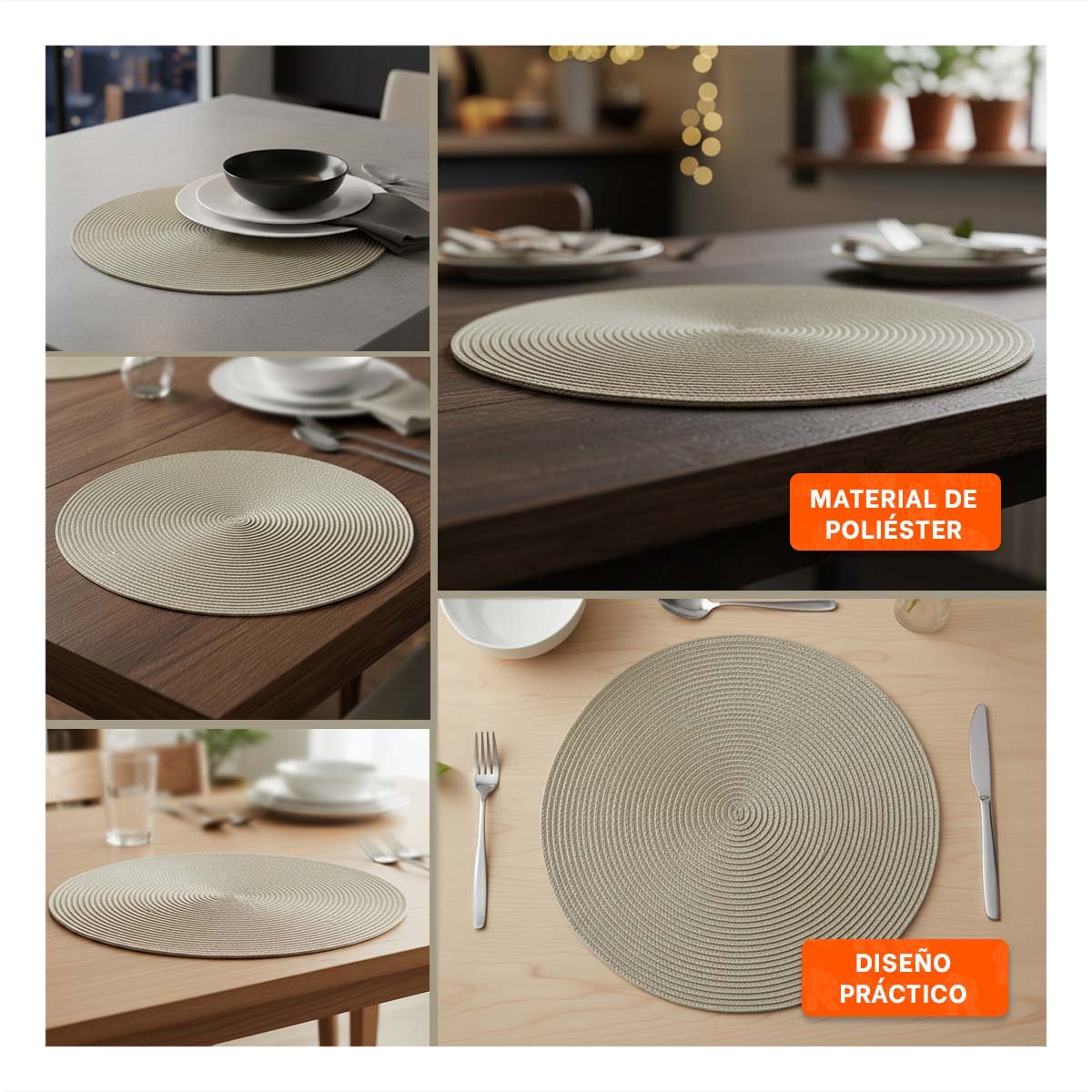 SALVAMANTEL CIRCULAR BOHO BEIGE OSCURO PARA DECORACION DE MESA Y+LIGAS REGALO - 5