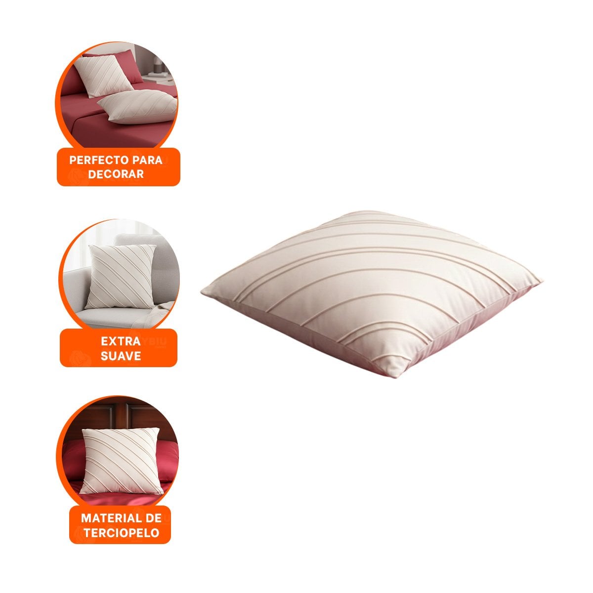 ALMOHADON ELEGANTE TERCIOPELO RAYAS DIAGONALES BLANCO 45CM COMODO Y MODERNO - 3