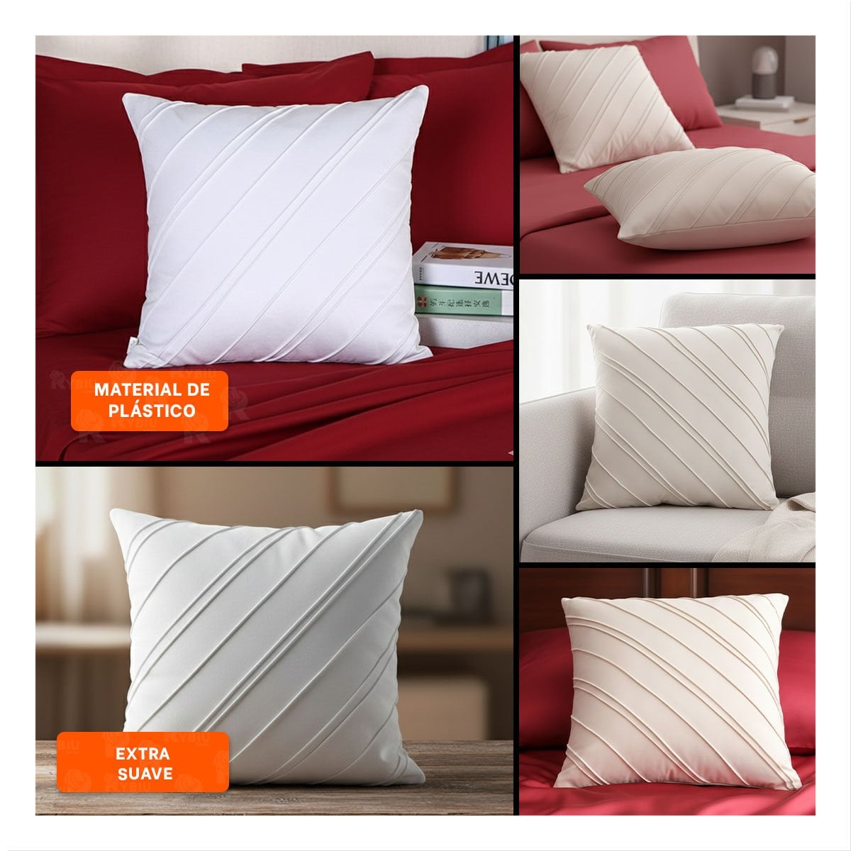 ALMOHADON ELEGANTE TERCIOPELO RAYAS DIAGONALES BLANCO 45CM COMODO Y MODERNO - 5