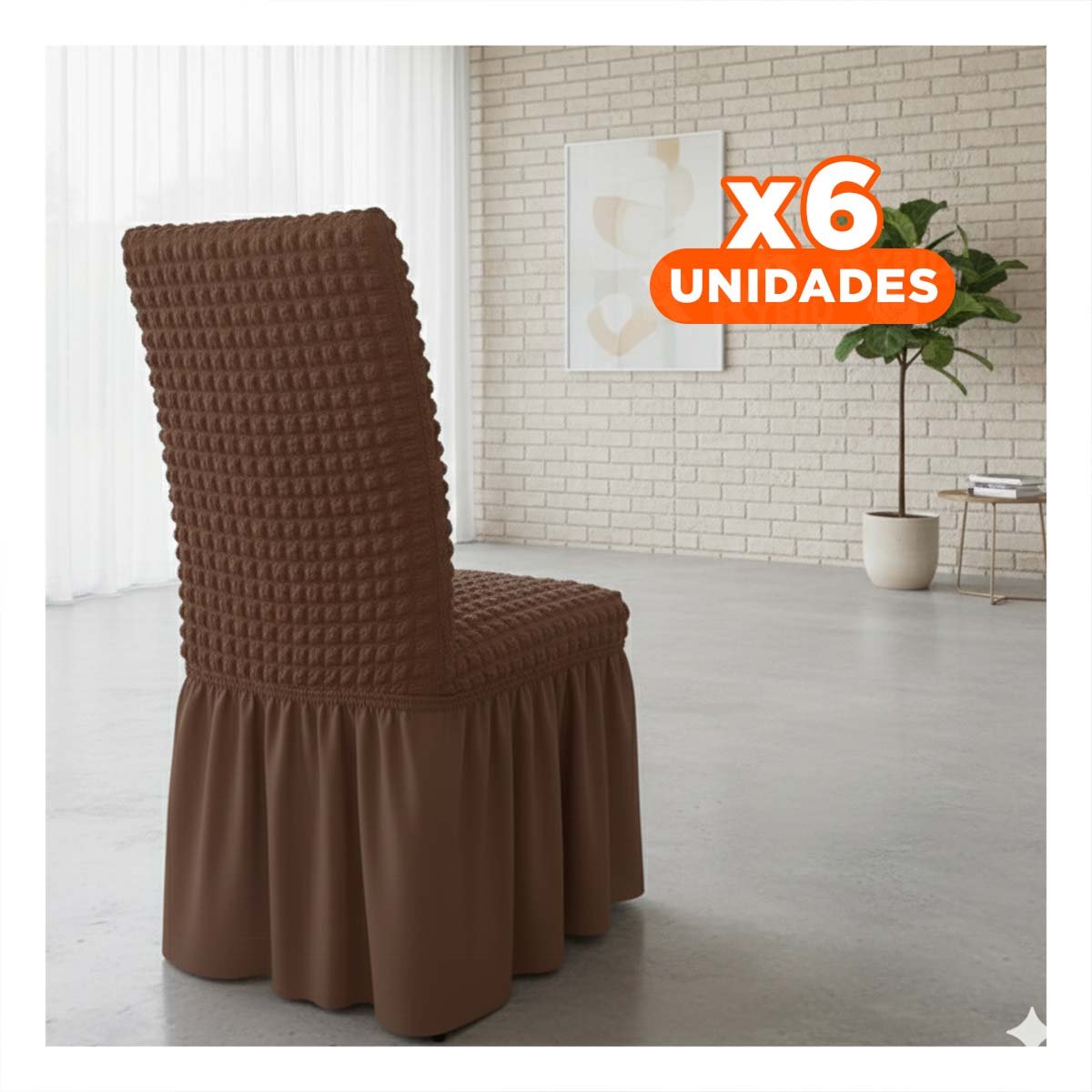 PACK6 FORRO ELASTICA PARA SILLA CON RELIEVE CUADRADO COLOR MARRON Y+REGALO STICKER - 1