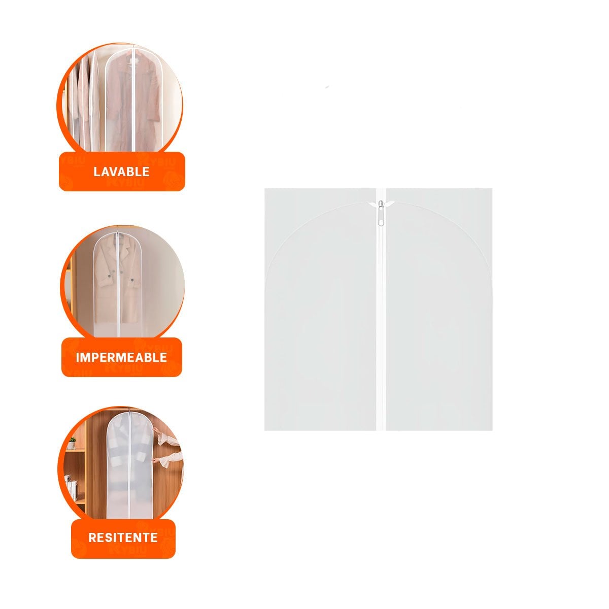COBERTOR PROTECTOR DE ROPA 60X140CM COLOR BLANCO TRANSPARENTE ORDEN HOGAR - 3