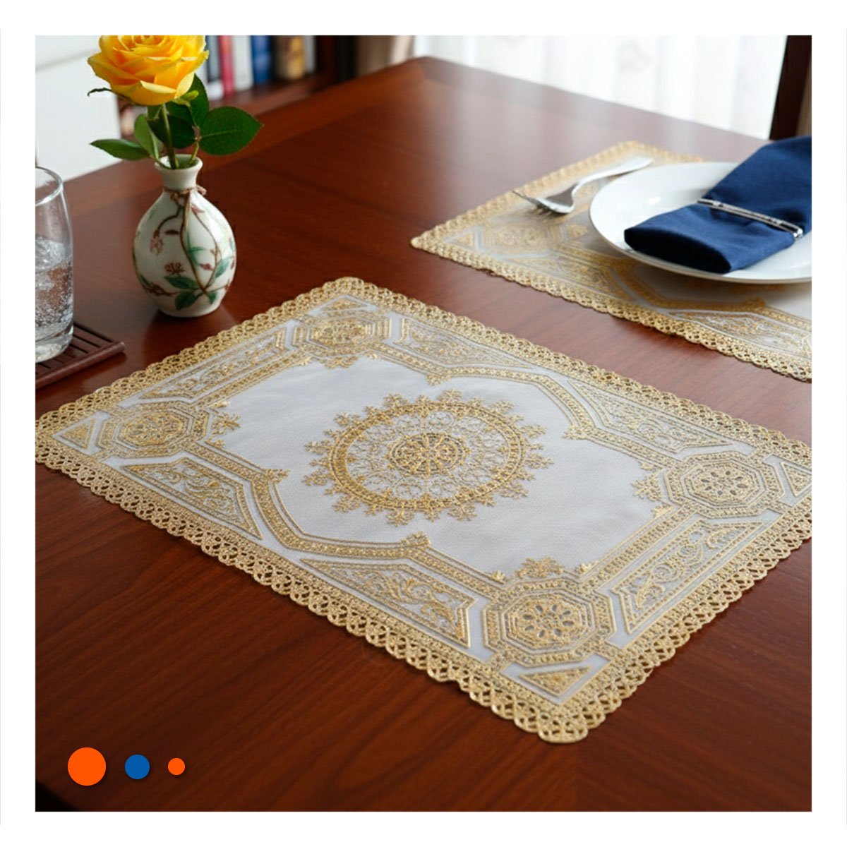 TAPETE SOFISTICADO DORADO CON MANDALA PARA MESA NAVIDEÑA Y+REGALO STICKER - 2