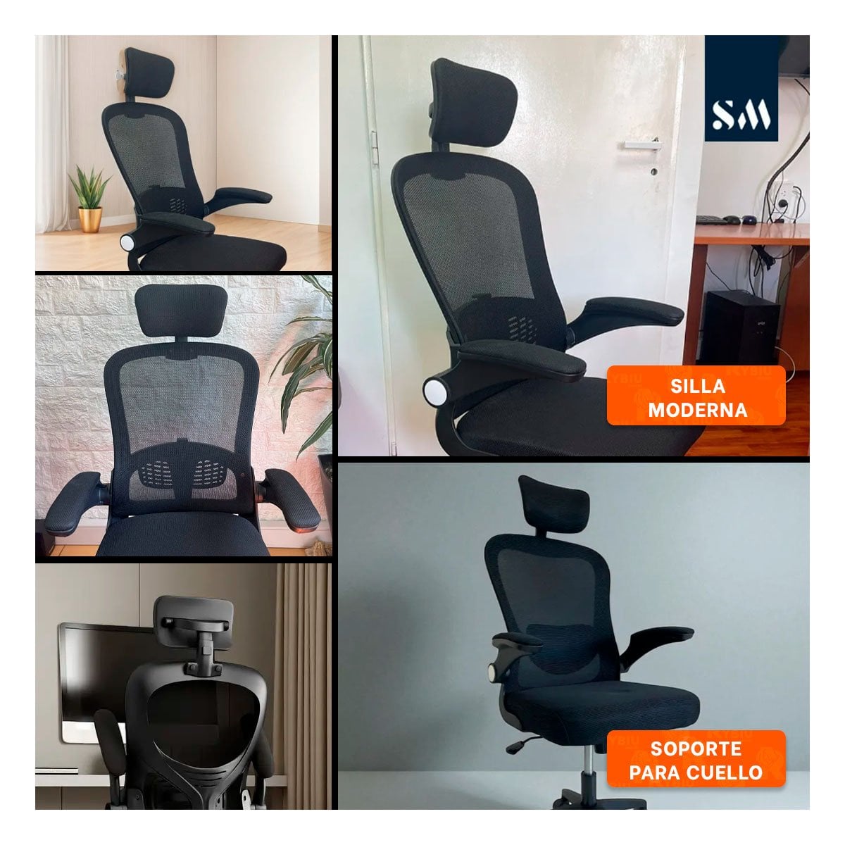 PACK2 SILLA DE ESCRITORIO DE OFICINA CON ESTILO FUNCIONAL Y USO PROLONGADO NEGRO Y+PAPEL REGALO - 3