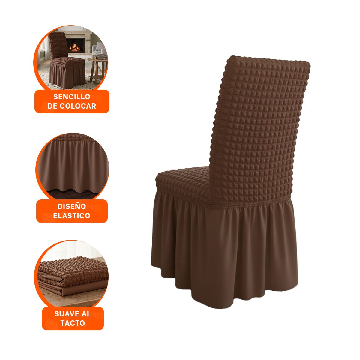 CUBIERTA ELASTICA PARA SILLA COLOR MARRON CON RELIEVE DE BURBUJAS CUADRADAS - 3