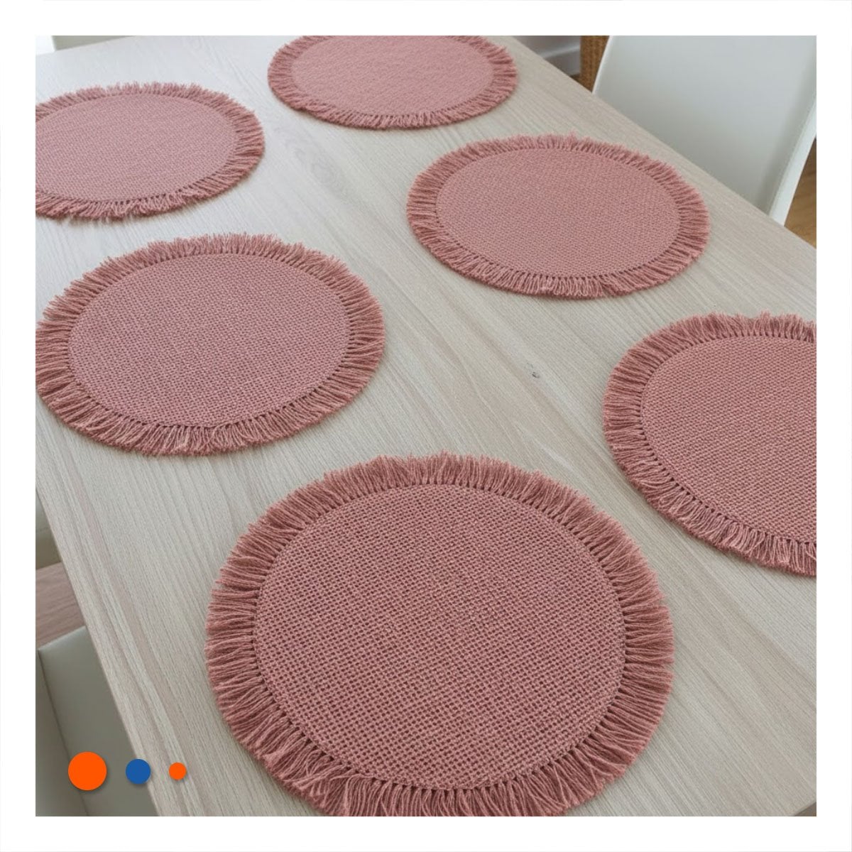 BASES TEJIDAS CIRCULARES EN COLOR ROSADO CON FLECOS SET DE 6 PIEZAS Y+REGALO STICKER - 2