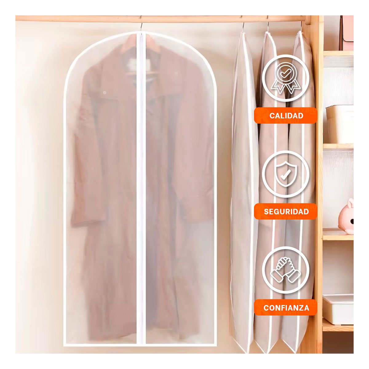 PACK2 FORRO RESISTENTE DE ROPA 60X140CM BLANCO TRANSPARENTE CUIDADO TEXTIL Y+REGALO STICKER - 5