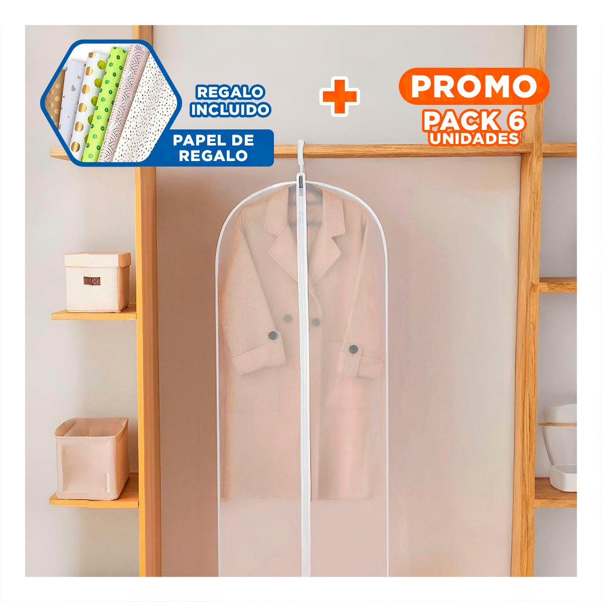 PACK6 COBERTURA RESISTENTE DE ROPA 60X140CM BLANCO TRANSPARENTE CUIDADO TEXTIL Y+PAPEL REGALO - 1