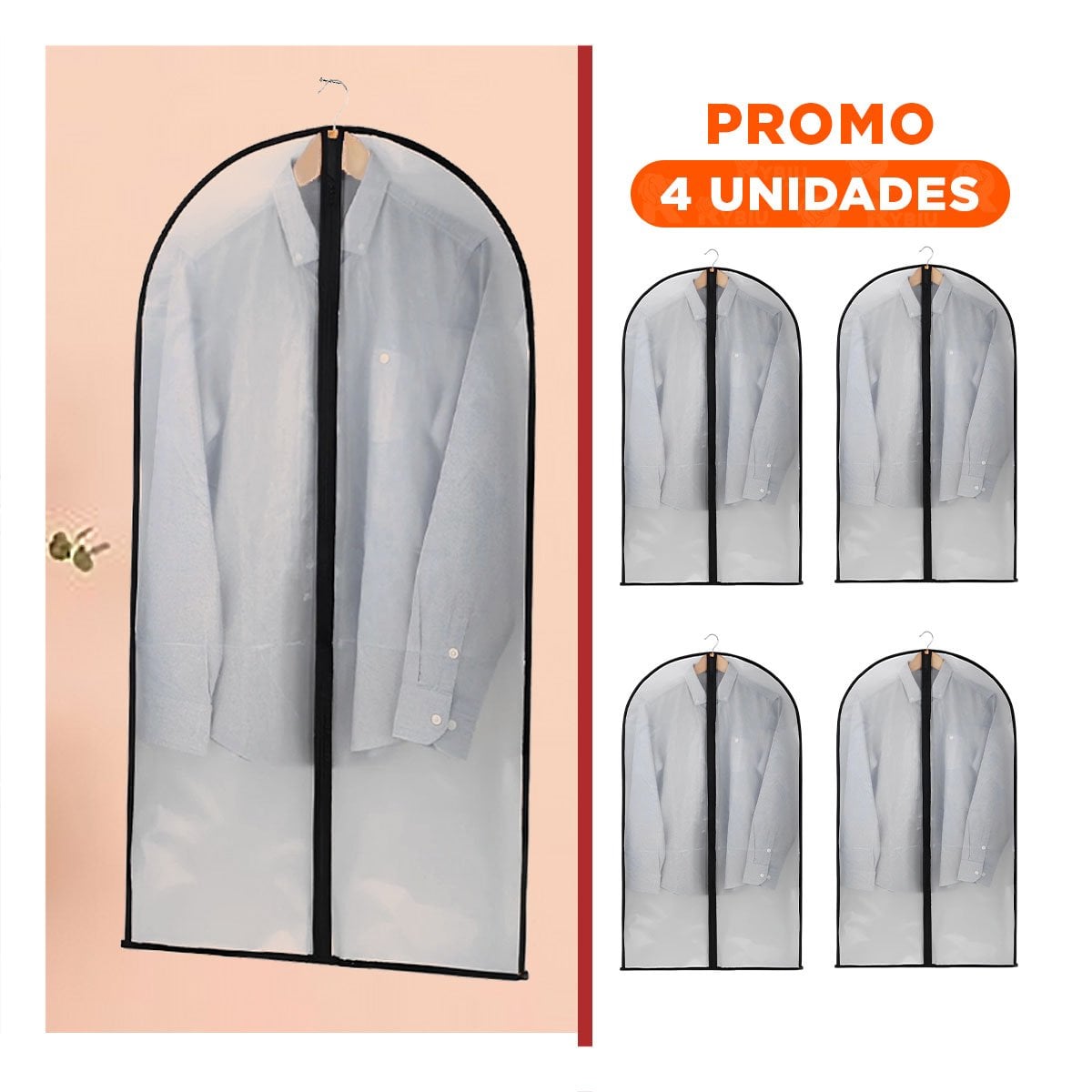 PACK4 BOLSA PORTATRAJE DE PLASTICO TRANSPARENTE PARA VIAJE 60CMX80CM BLANCO Y+REGALO STICKER - 1