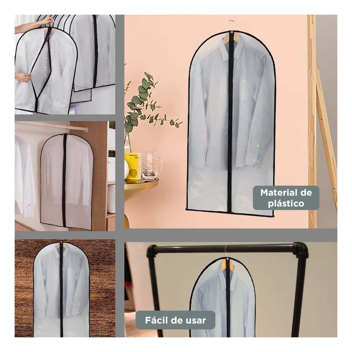 PACK4 BOLSA PORTATRAJE DE PLASTICO TRANSPARENTE PARA VIAJE 60CMX80CM BLANCO Y+REGALO STICKER - 2