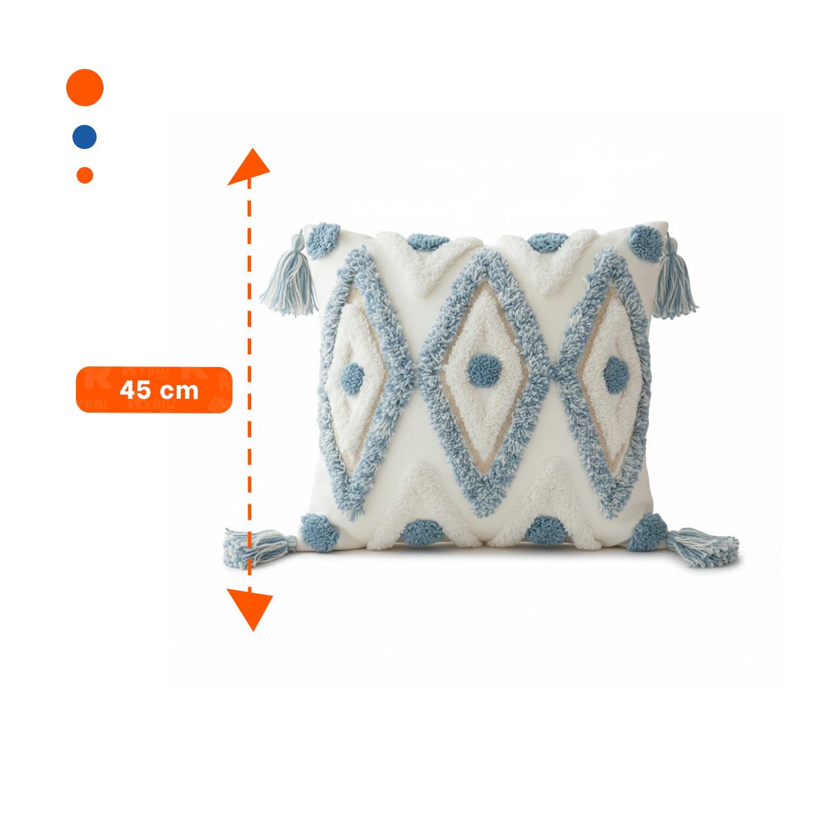 PACK4 FORRO DECORATIVO CON ESTILO BOHO Y ROMBOS POLIESTER CREMA Y CELESTE Y+REGALO STICKER - 4