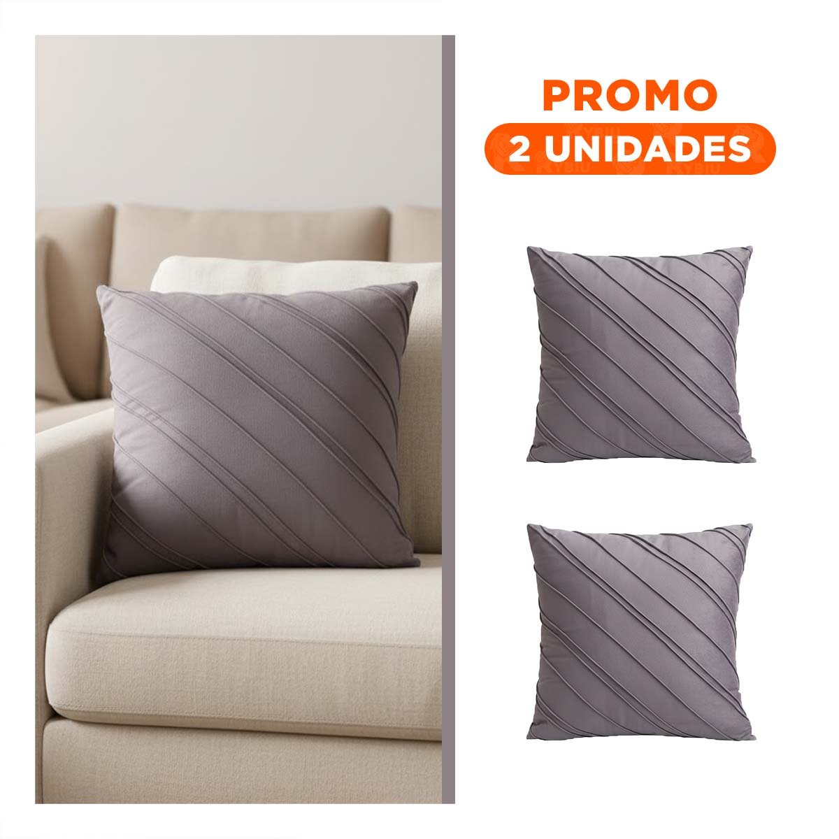 PACK2 FUNDA DE TERCIOPELO PLOMO OSCURO QUE INTEGRA RAYAS DIAGONALES CON LECTURA VISUAL CONTINUA - 1